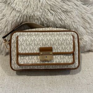 Michael Kors Brown and Cream Crossbody Bag with Monogram